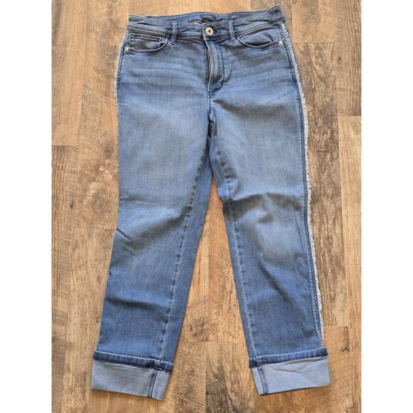 J. Jill Denim - J. Jill Denim High Rise Straight Leg Cuffed Fringe Cowgirl Stretch Crop Size 6